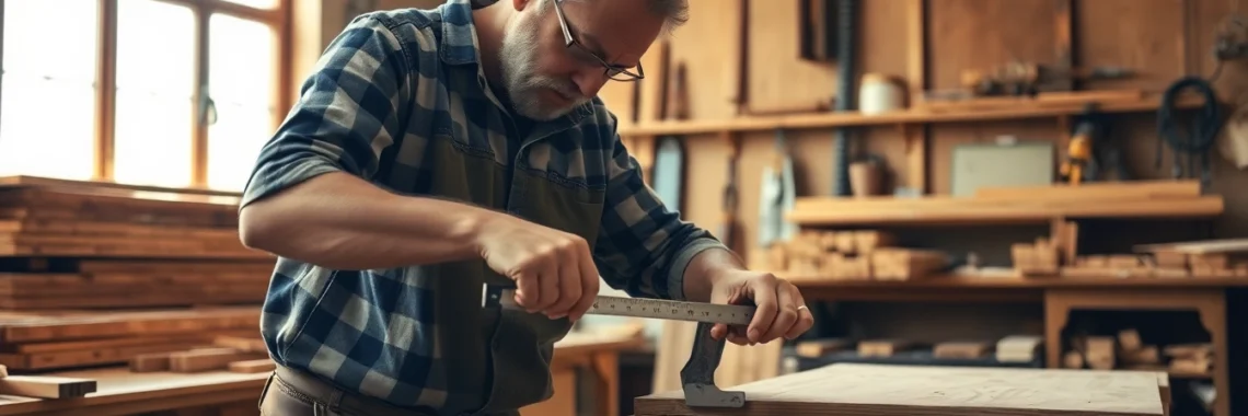 Professional carpenter shaping wood with hand tools in a bright workshop, emphasizing skill and craftsmanship for construction projects.