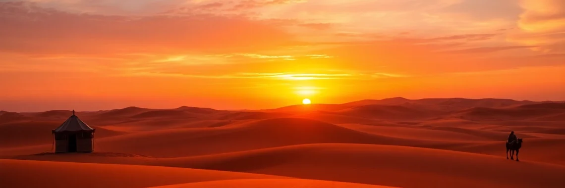 Experience mesmerizing Morocco Private Tours with camel riding across the stunning Sahara dunes at sunset.