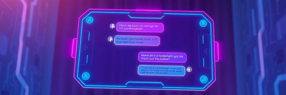 A futuristic AI chat interface with engaging dialogues in neon colors.