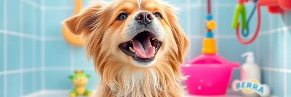 Wash your dog near me at a lively pet wash station with joyful ambiance.