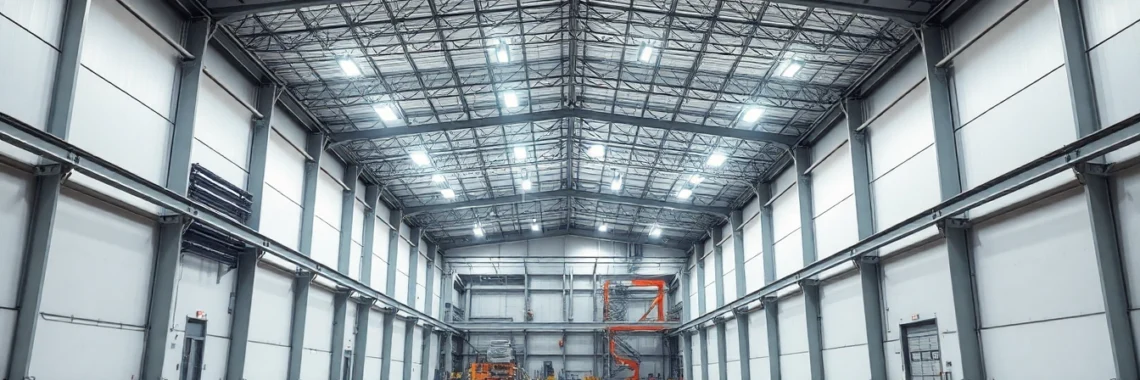 Moderne Industriehalle mit LED-Beleuchtung