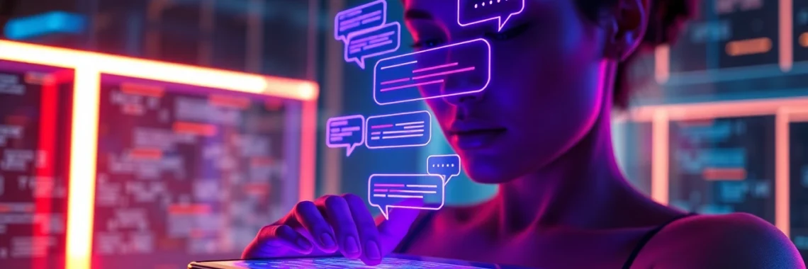 Futuristic AI chatbot interface with neon lights and digital textures