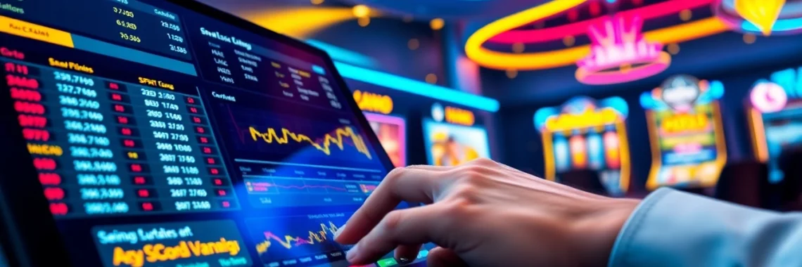 Digital sportsbook and casino interface with live betting and vibrant neon lights