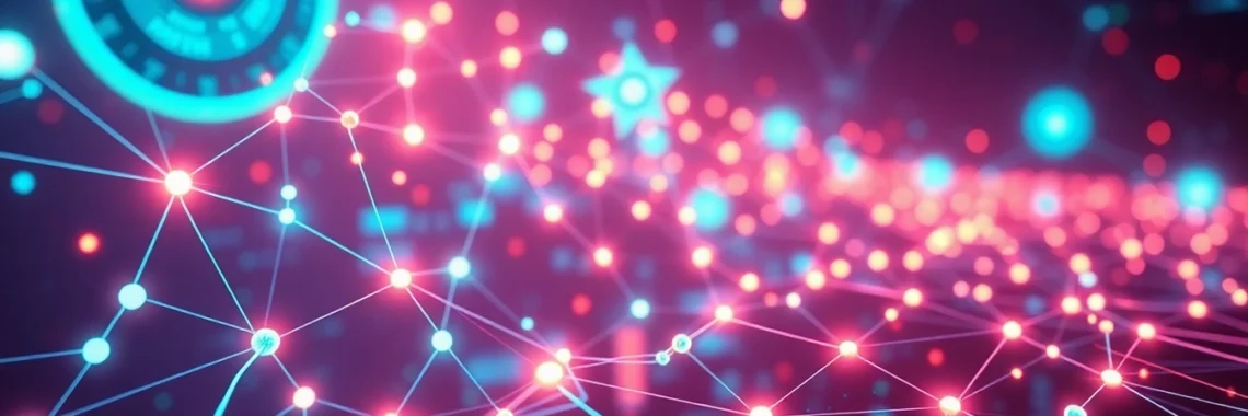 Blockchain technology illustration depicting secure cryptographic networks with interconnected