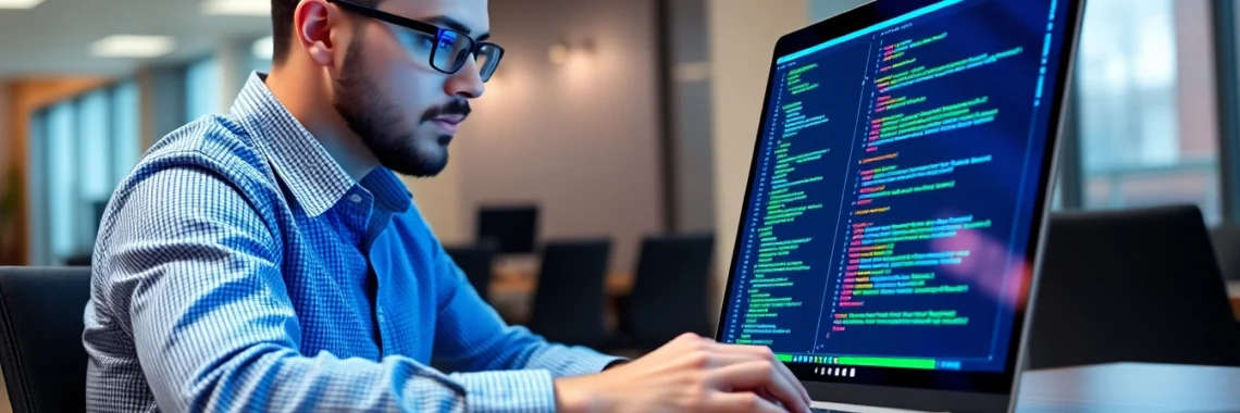 Java developer working on programming projects, highlighting Java coding skills in a modern