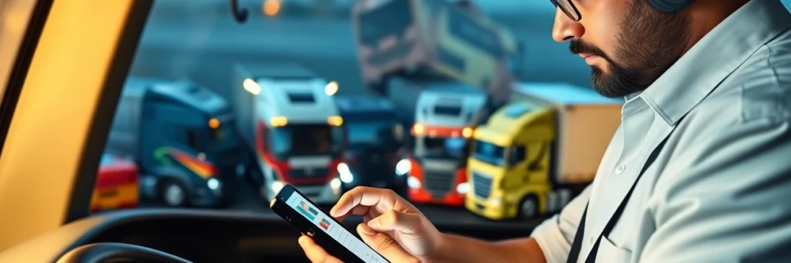 Truckers reading detailed trucker reviews on a tablet inside a truck cab for informed decisions