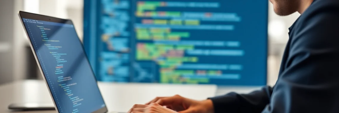 Java developer writing code on computer with focus on software development process