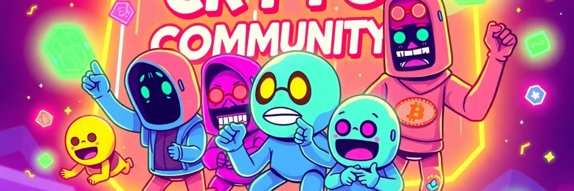 Engaging Crypto Community Meme illustration showcasing vibrant characters and blockchain themes
