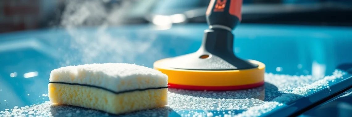 High-quality Blung sponge being used to polish a boat's hull, demonstrating professional
